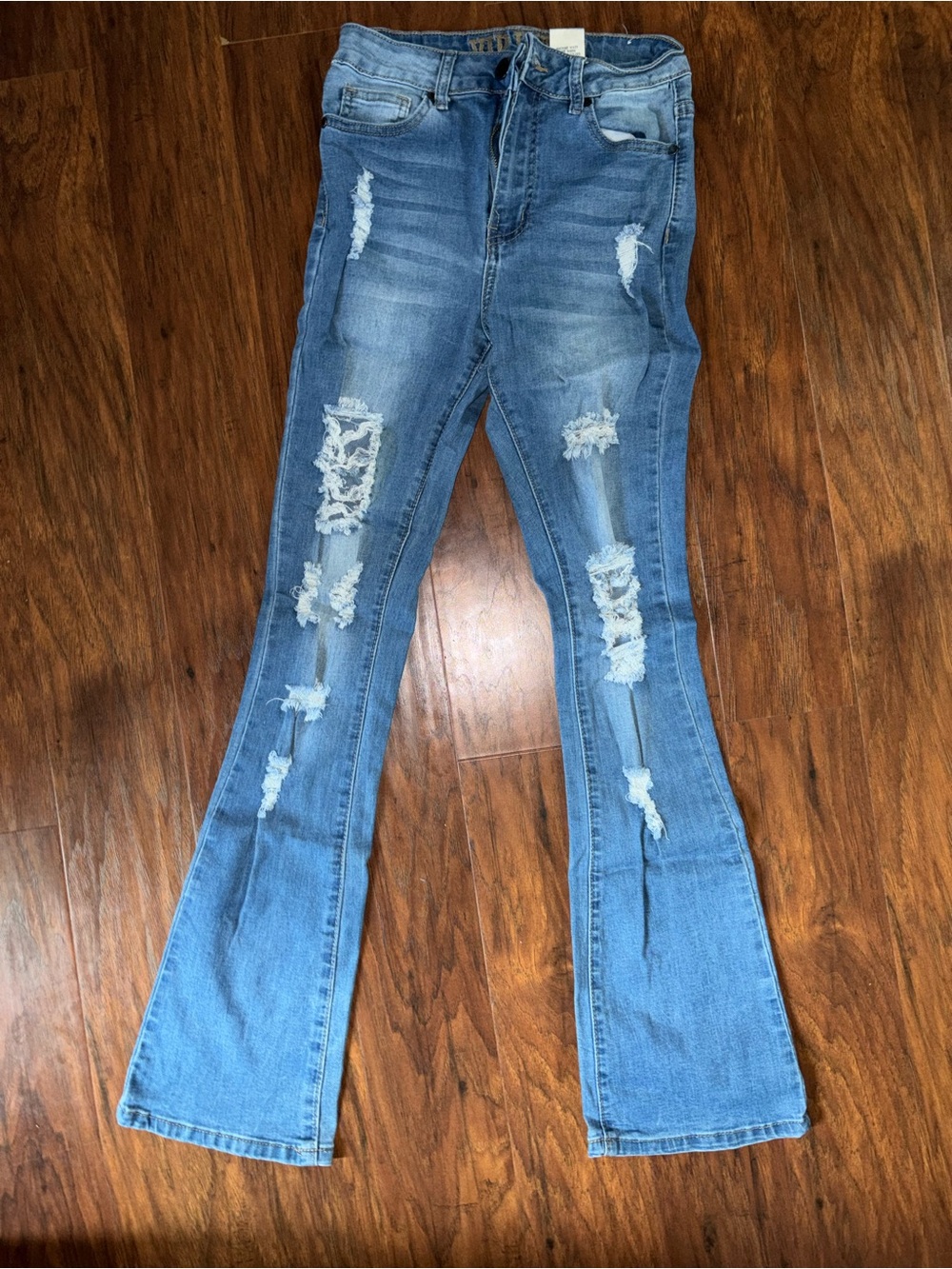 VIP Light Blue Distressed Flare Jeans